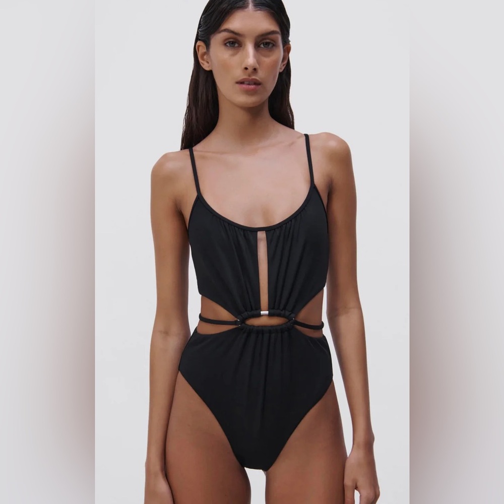 NWT ✨ Jonathan Simkhai ‘Genesis’ Black One Piece Swimsuit w/ Cut Outs $245